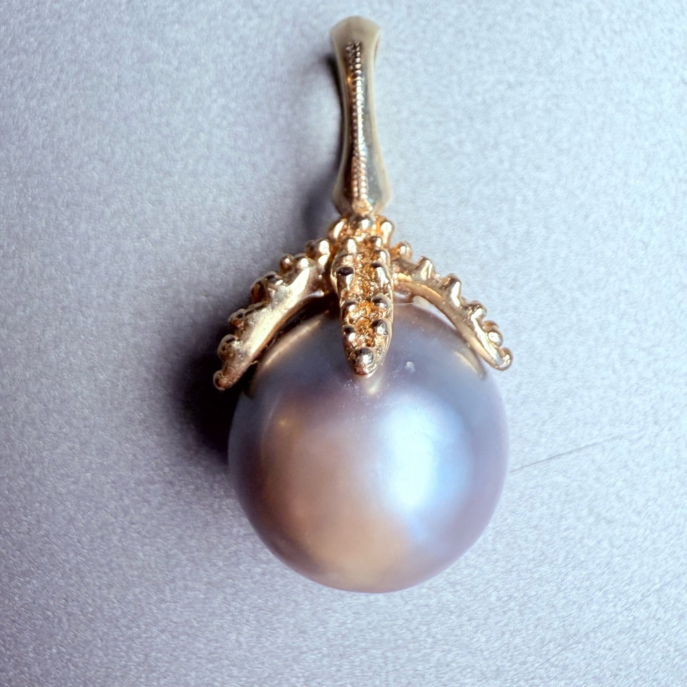 14k Solid Yellow Gold 11.5mm Tahitian Gray Pearl Starfish Bale Pendant Necklace